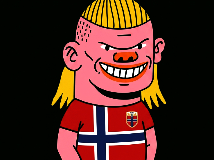 Ilustración 2D del personaje de Haaland con la camiseta de Noruega